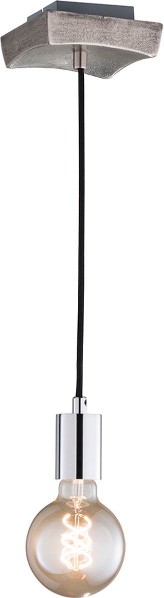 Hanglamp Eetkamerlamp Decoratieve kap Hanglamp zwart chroom, metaal, textielkabel, 1x E27, DxH 12x140 cm