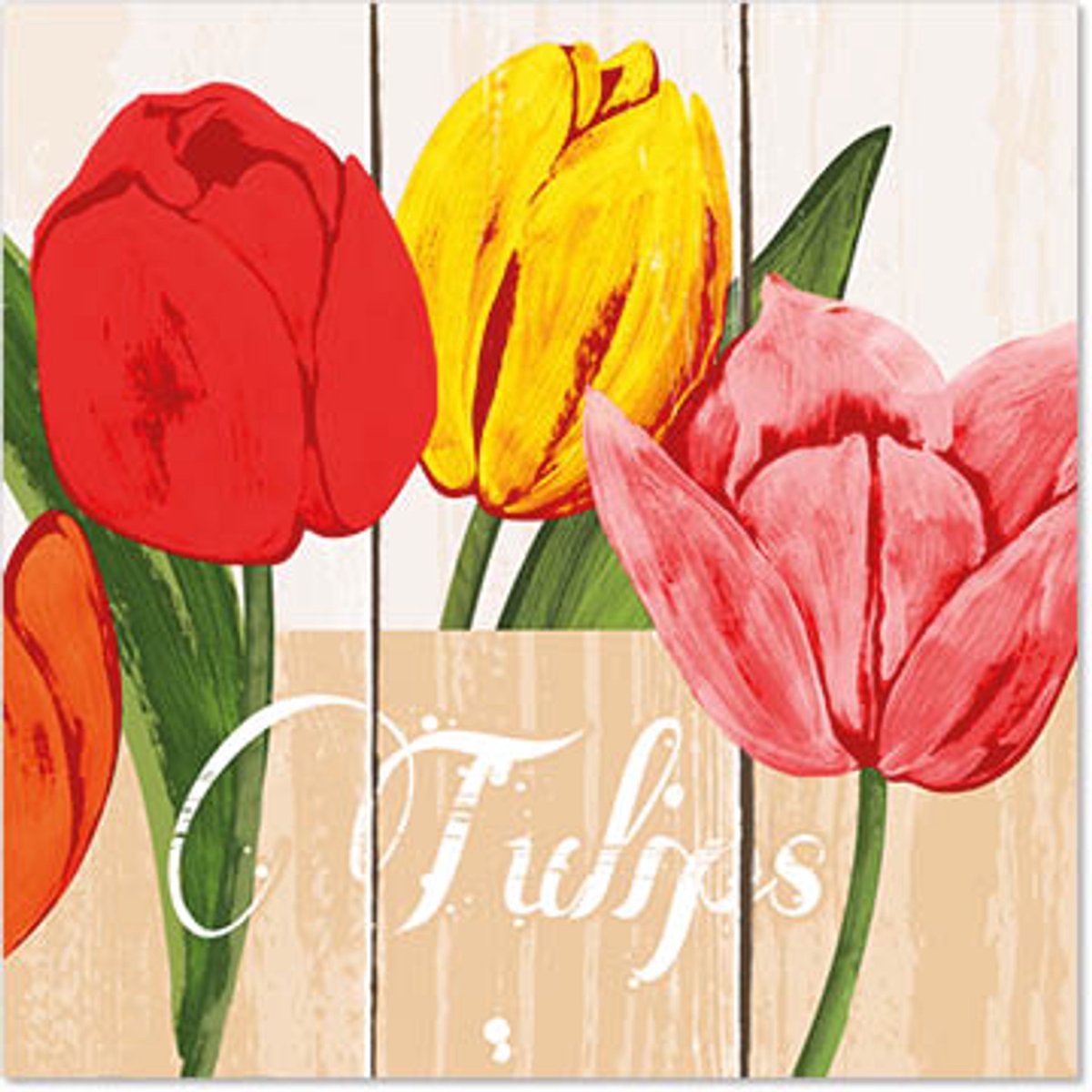 12x 50 Servetten 3-laags 1/4 vouw 25 cm x 25 cm Blooming Tulips