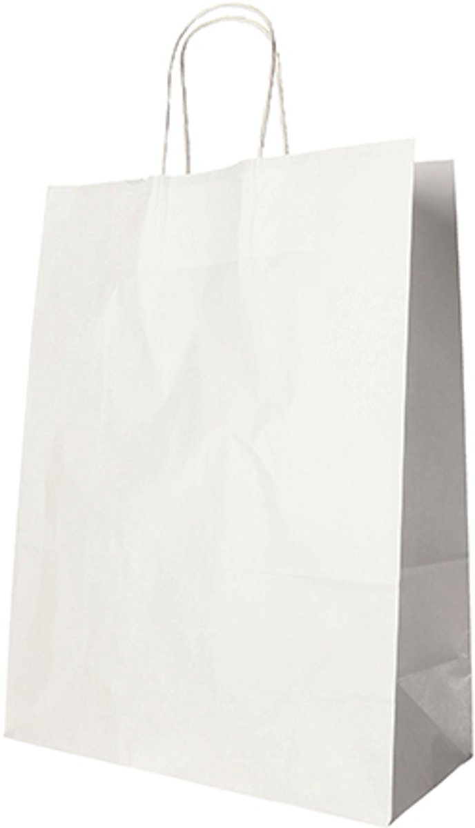 10x 25 Draagtassen papier 35 cm x 26 cm x 12 cm wit met gedraaid handvat
