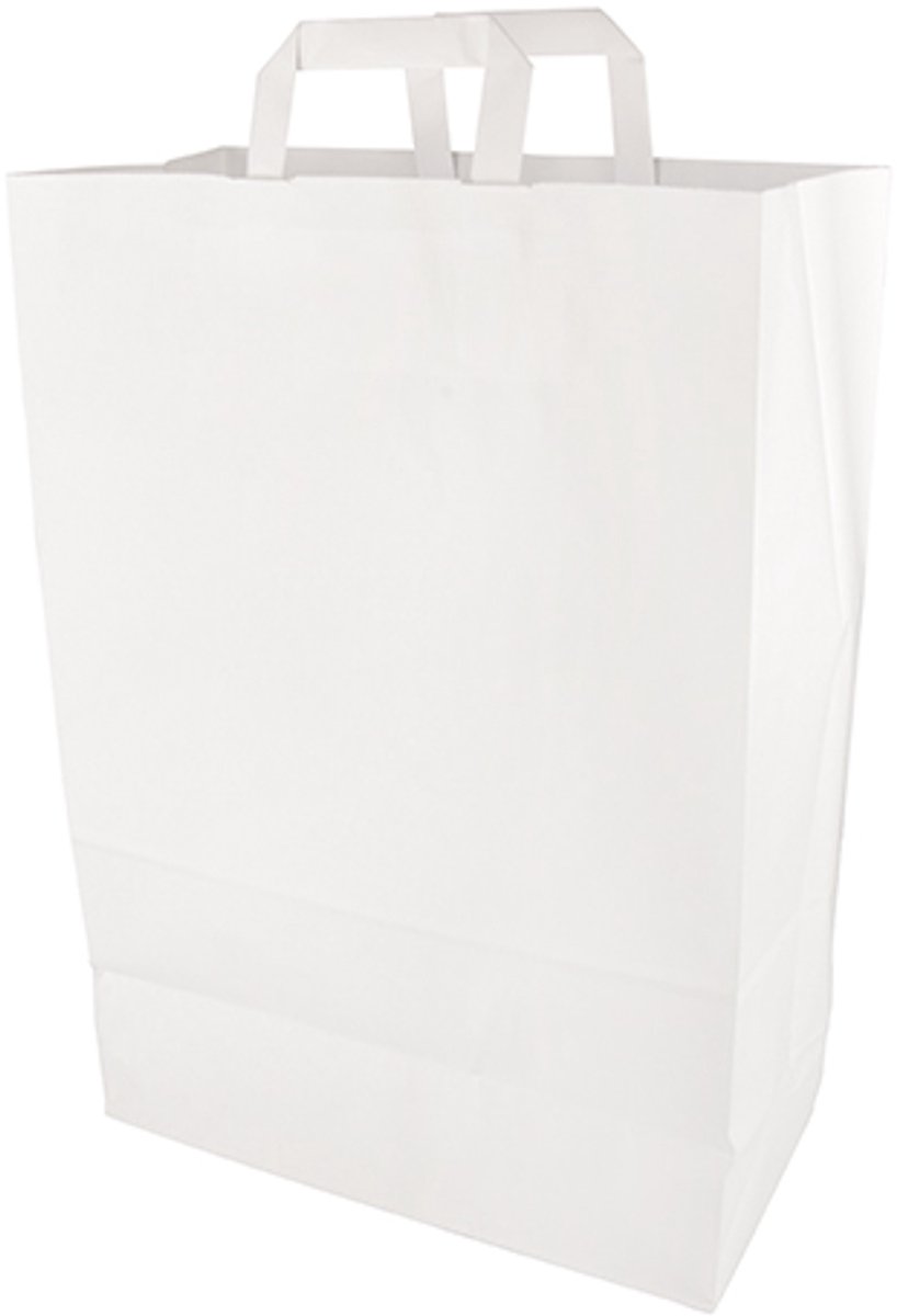 4x 50 Draagtassen papier 44 cm x 32 cm x 17 cm wit met handvaten