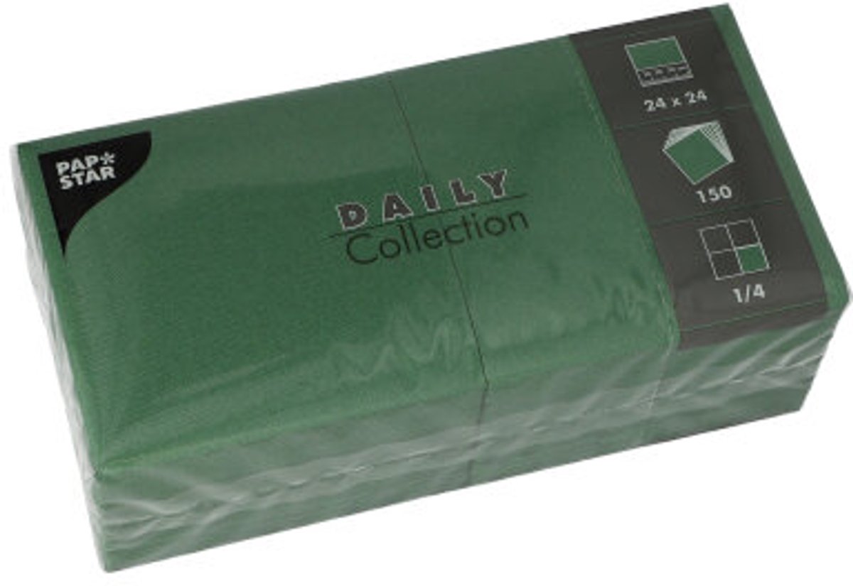 6x 150 Servetten DAILY Collection 1/4 vouw 24 cm x 24 cm donkergroen