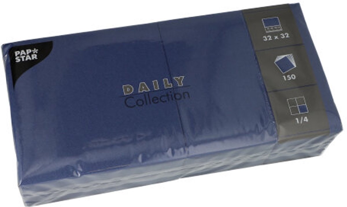 6x 150 Servetten DAILY Collection 1/4 vouw 32 cm x 32 cm donkerblauw