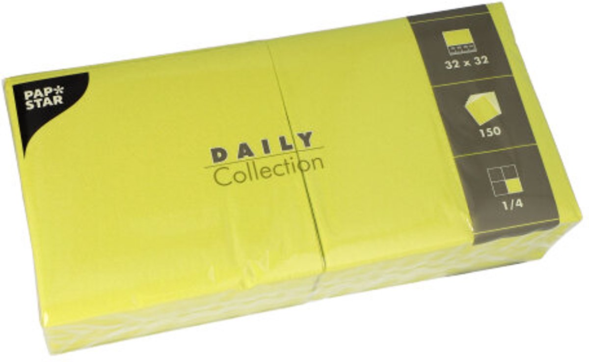6x 150 Servetten DAILY Collection 1/4 vouw 32 cm x 32 cm lime