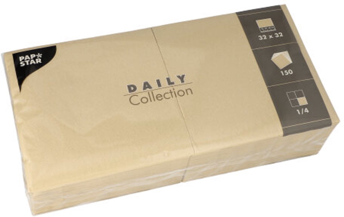 6x 150 Servetten DAILY Collection 1/4 vouw 32 cm x 32 cm zand