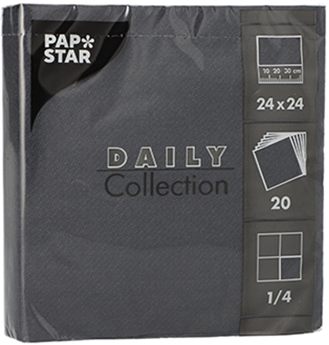 20x 20 Servetten DAILY Collection 1/4 vouw 24 cm x 24 cm zwart