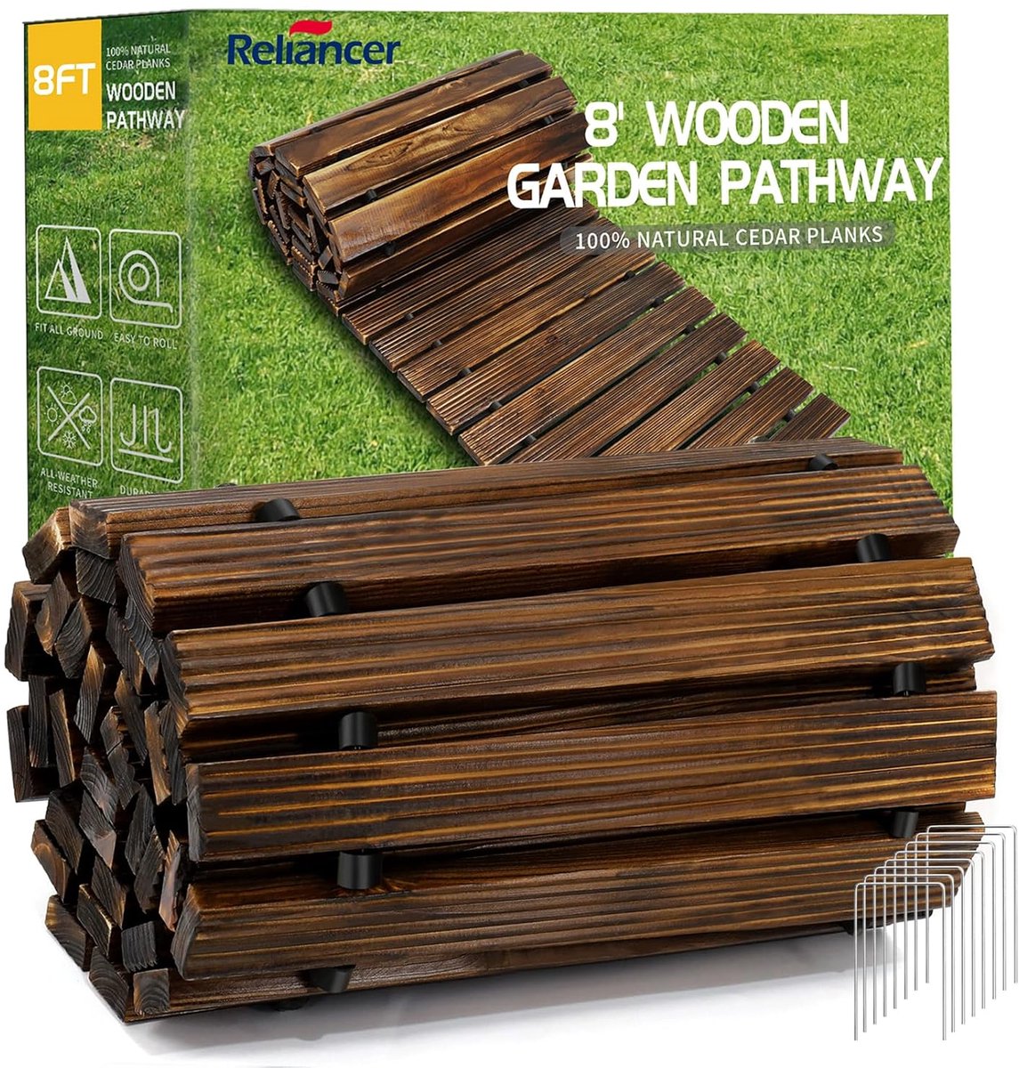 Houten Tuinpad - Loopbrug Boardwalk - Buiten Decoratie - Weerbestendig Roll-Up - 366 x 43 cm - Ceder Houtkleur