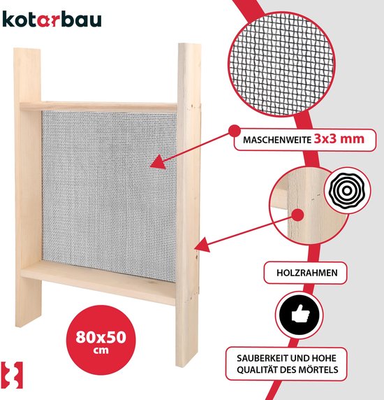 KOTARBAU® Grondzeef, Bouwzeef, 3 x 3 mm, Staal + Hout, 80x50 cm, Zandzeef, Zwart Natuurlijk, Tuinzeef, Grote Grondzeef, Compostzeef, voor Aarde en Stenen van Merkloos	 — afbeelding 4