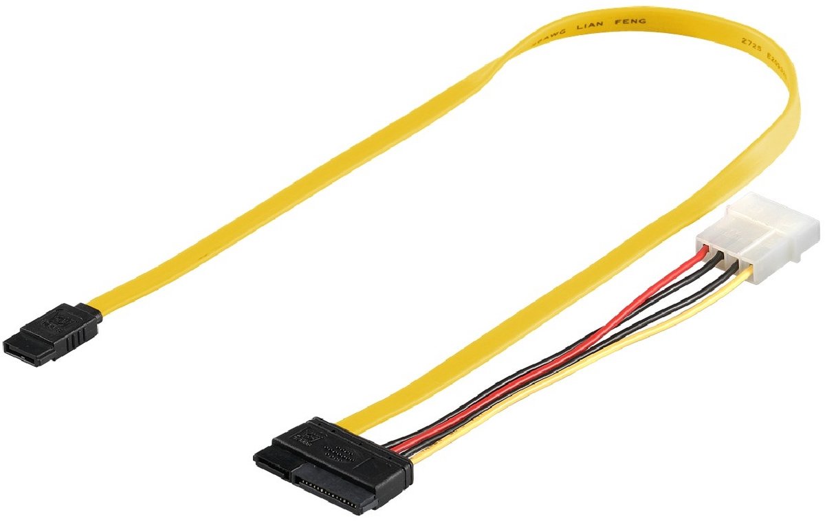 SATA naar SATA data- en Molex voedingskabel - SATA600 - 6 Gbit/s / geel - 0,50 meter