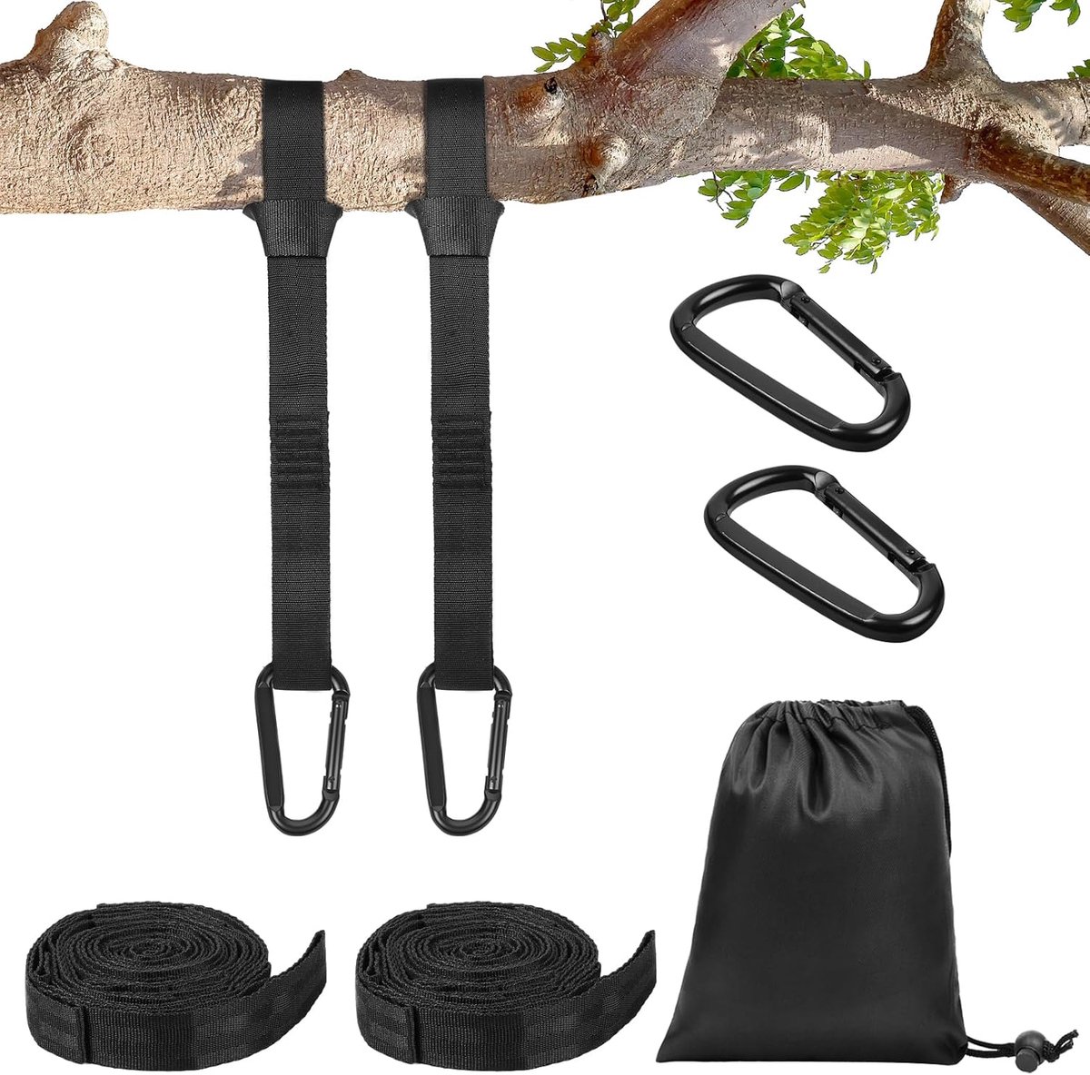 Ophangtouw Set - Hangmat Riemen - Veilig Ophangen - Verstelbaar en Sterk - 3 Meter Lengte - Zwart
