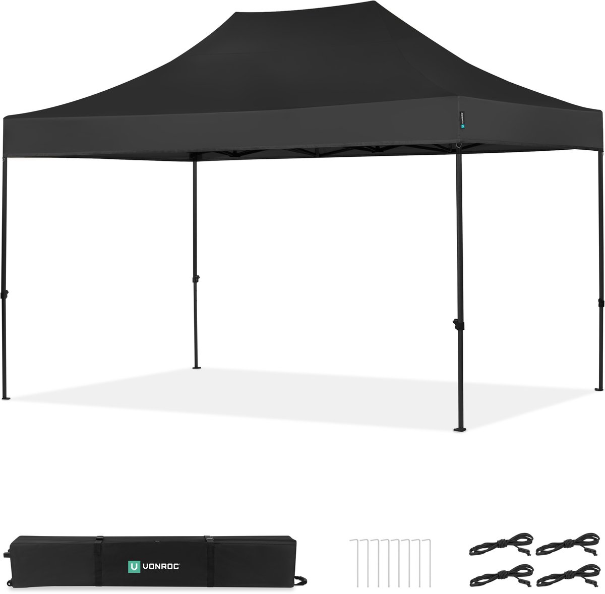 VONROC Partytent - 3x4.5 m – Premium easy-up Partytent – Modulair ontwerp - Opvouwbaar – Waterdicht – Stalen Frame - 50+ UV Bescherming - Incl. Opbergtas - Zwart