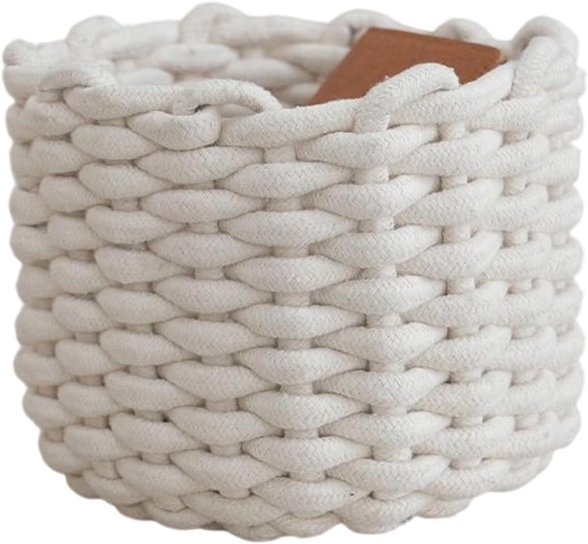 Opbergmandje Touw - Organizer Bak - Bureau Ordenen - Handgeweven Decoratief - 20x18cm - Wit