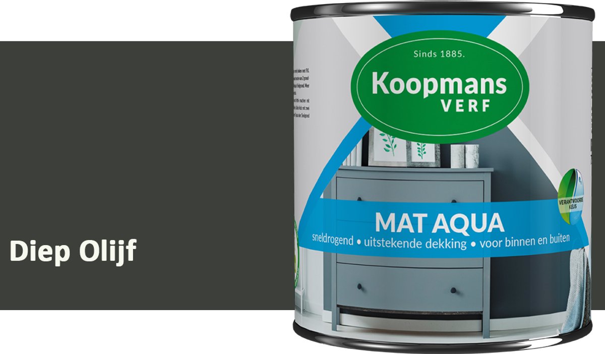 Koopmans Mat Aqua – Matte Lakverf – Streeploze Verf – Voor Deuren, Kozijnen & Meubels – Diep Olijf – 2,5 l