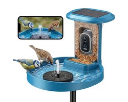 Voqella® Vogelhuisje met Camera - Vogelvoederhuisje met Camera - Voederhuisje voor Vogels - Vogelbad - Vogeldrinkschaal - Op Paal - Met Zonnepaneel - Video & Audio