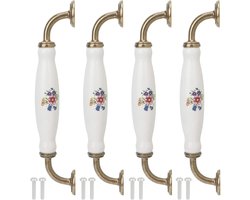 Keramische Ladegrepen - Deurknoppen - Meubelrenovatie - Klassiek Bloemen Design - 63 cm Hartafstand - Wit