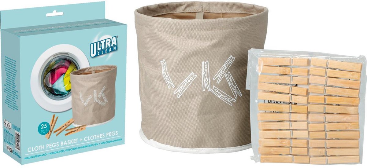 Ultra Clean wasknijpermand met wasknijpers - 24 stuks voor buiten.