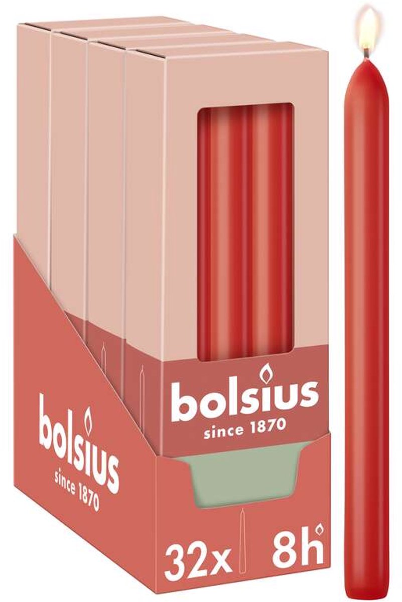 Bolsius Gladde Dinerkaarsen - 23 cm - 32 stuks - Rood