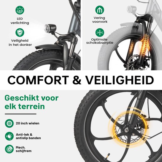 Maxtron MULE Elektrische Fiets - Opvouwbare E-bike - 20×3.0 Inch Banden - 48V 20Ah Accu - Actieradius tot 70 km - Mechanische Schijfremmen - Stadsfiets - Max. Belastbaar 120 kg –Grijs van Maxtron — afbeelding 2