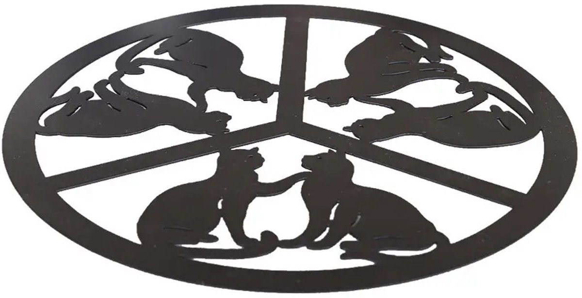 Elegante Zwarte Katten Onderzetter / Decoratieve Schaal – Ø 21 cm – Metaal Design