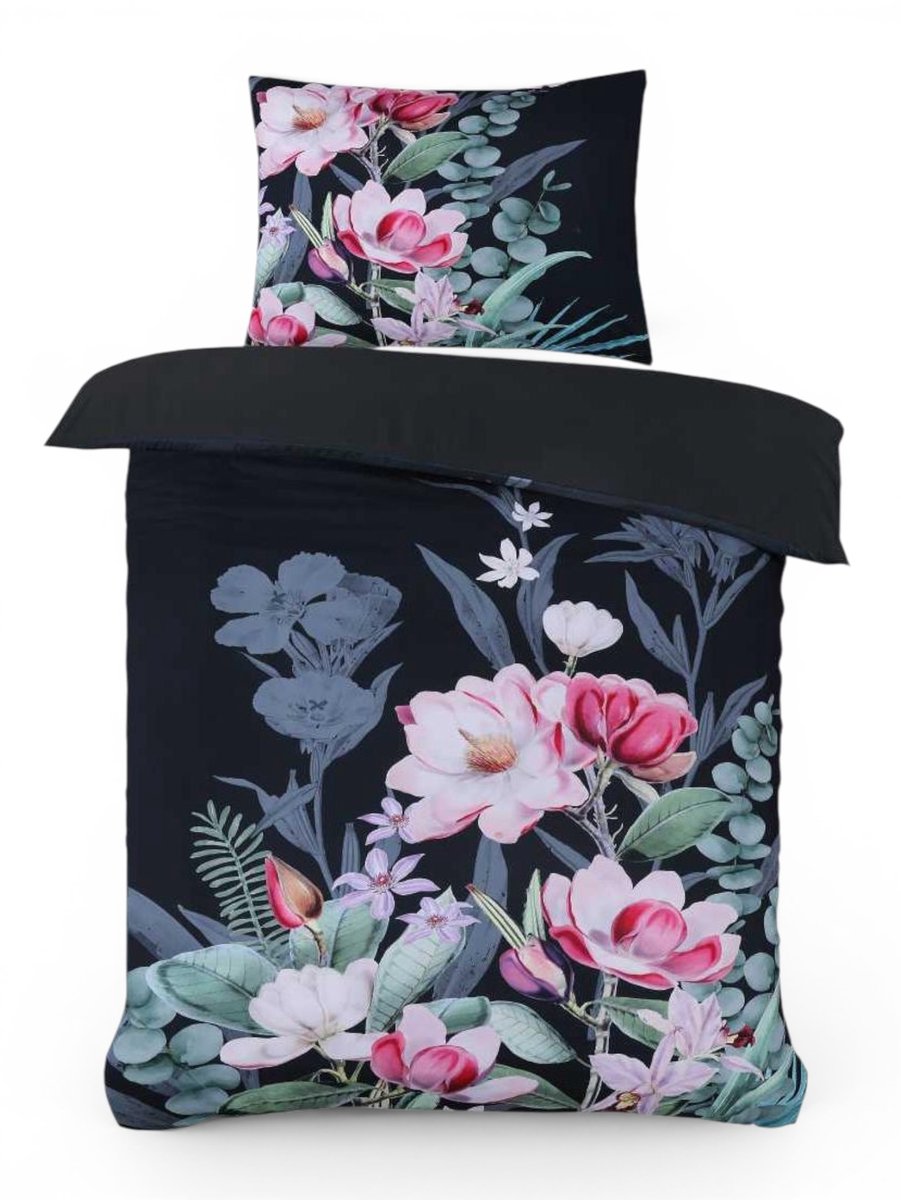 Husch Dekbedovertrek Marlous - 140x200/220 - Bloemen - Multi/Zwart