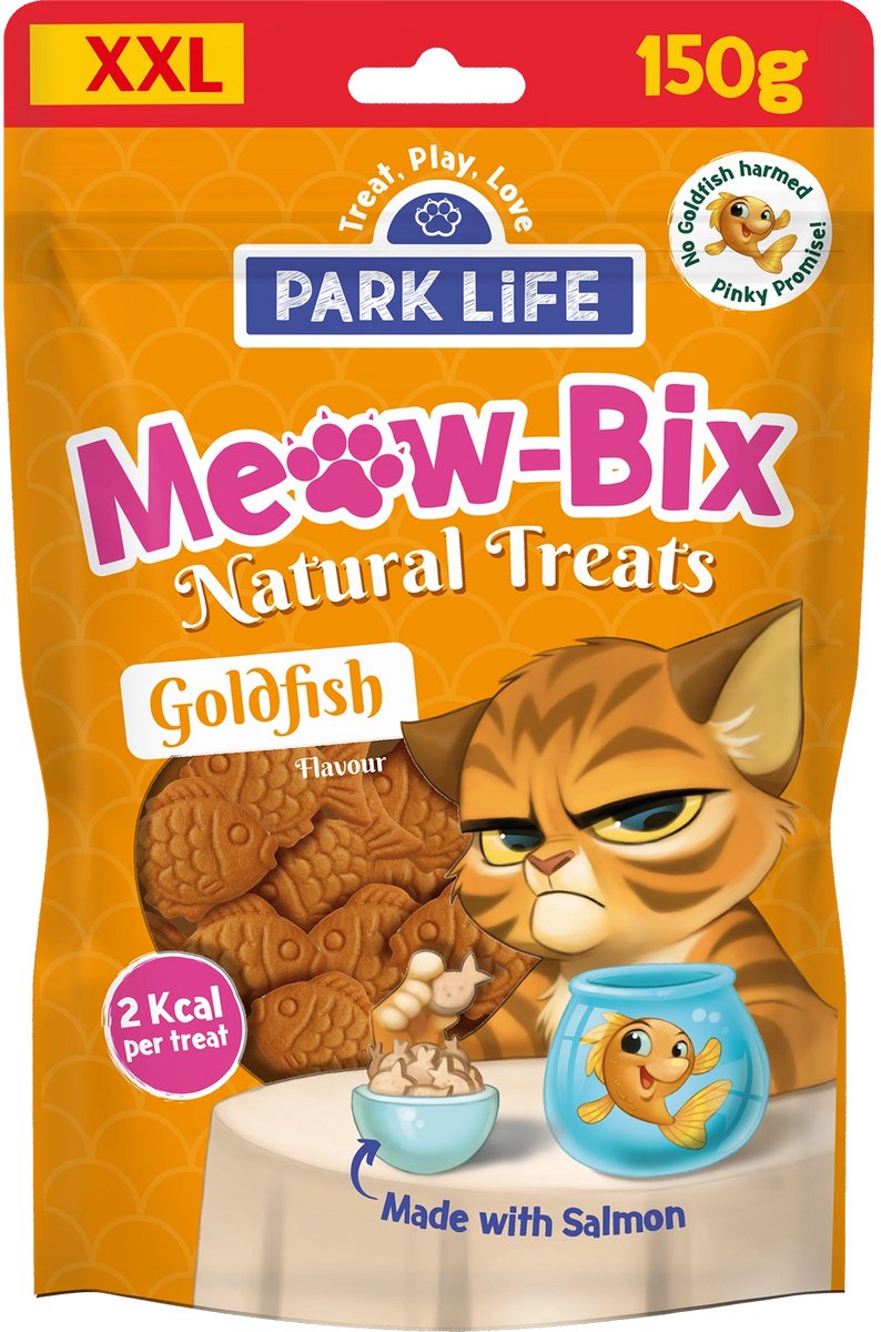 Park Life Meow-Bix Katten Snacks – Zalm & Kip – Met Kattenkruid – Graanvrij – 100% Natuurlijk – Ovengebakken – 150g