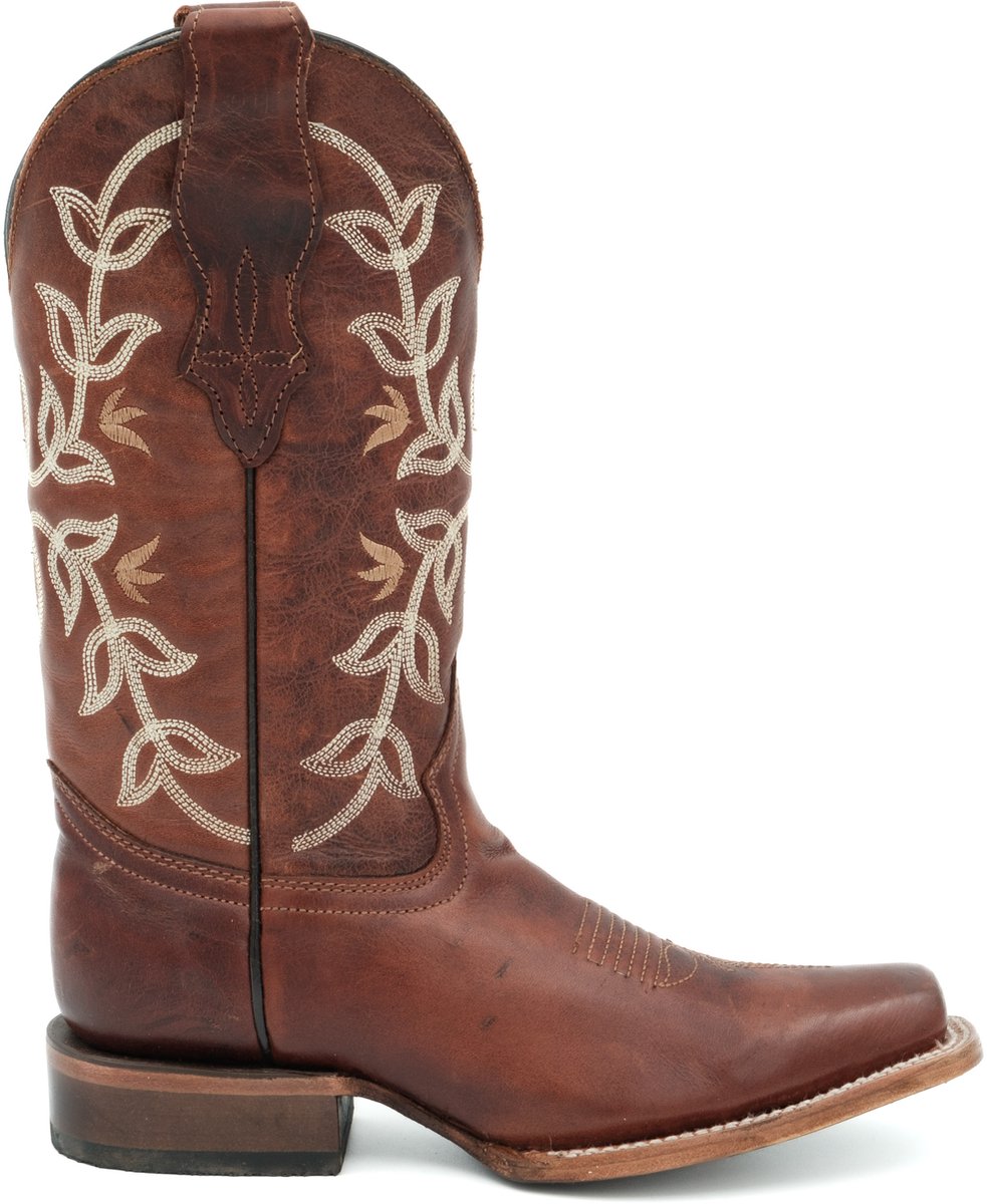 Circle G dames cowboylaarzen in bruin leer met ecru en gele borduursels