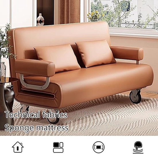 Opvouwbare Slaapbank 186x87x26 cm - Convertible 1-Persoons Fauteuil Bed met 6-Standen Verstelbare Rugleuning & Wielen - Portable Sofa Bed voor Woonkamer, Slaapkamer & Kantoor - Oranje van Nicole — afbeelding 5