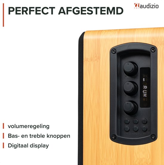 Boekenplank speakers - Audizio BS10 actieve speakerset - HiFi speakers met Bluetooth - 80W - Bamboe — afbeelding 5