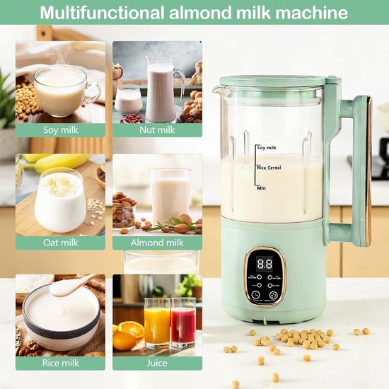 800 ml sojamelkmachine, noten- en sojamelkfabrikant met 20 messen, kijkvenster, smart menu's, automatische uitschakeling, warmhouden en zelfreiniging, voor doe-het-zelf plantenmelk — afbeelding 3