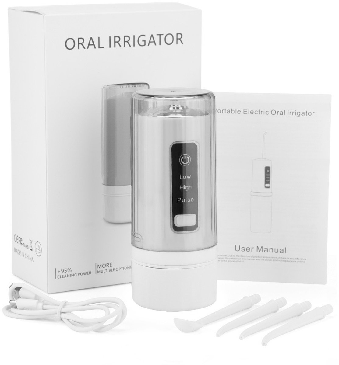 Draadloze waterflosser met 3 standen voor het reinigen van de tanden, draagbaar, oplaadbaar, IPX7 waterdicht, geschikt voor het reinigen van de tanden.