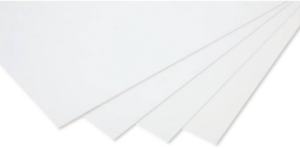 Polystyrol Plaat Wit 25x50 cm - 1.00 mm dik (2 stuks) - Licht en Veelzijdig Materiaal voor Modelbouw en Hobby