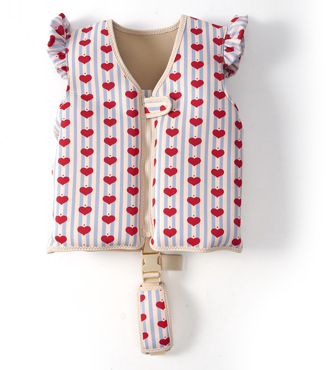 Zwemvest - 2-3 Jaar - 15-19 Kg - Zwemhulp met Drijvers & Kruisband - Neopreen - Blauw Gestreept met Hartjes - Zwemhulp