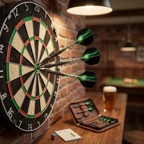 Groen zwarte dartpijlen set 22g met metalen barrel en gegraveerd patroon - darts voor heren en dames - dartpijlen met aluminium schacht, groene flights en geribbelde grip - set van 3 darts voor entertainment en spellen van Merkloos — afbeelding 2