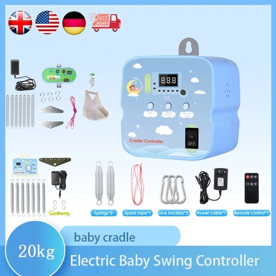 Kelseek Wiegmotor - Babyschommel controller - Elektrisch - Met afstandbediening - Met timer - Tot 20 kg - 220 Volt - Blauw — afbeelding 2
