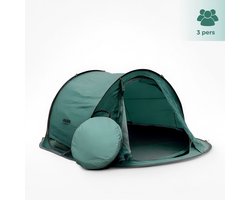 HUSH Outdoor Campingtent 3 persoons - pop up systeem - met ophanghaakje en opbergvakken -inc. draagzak