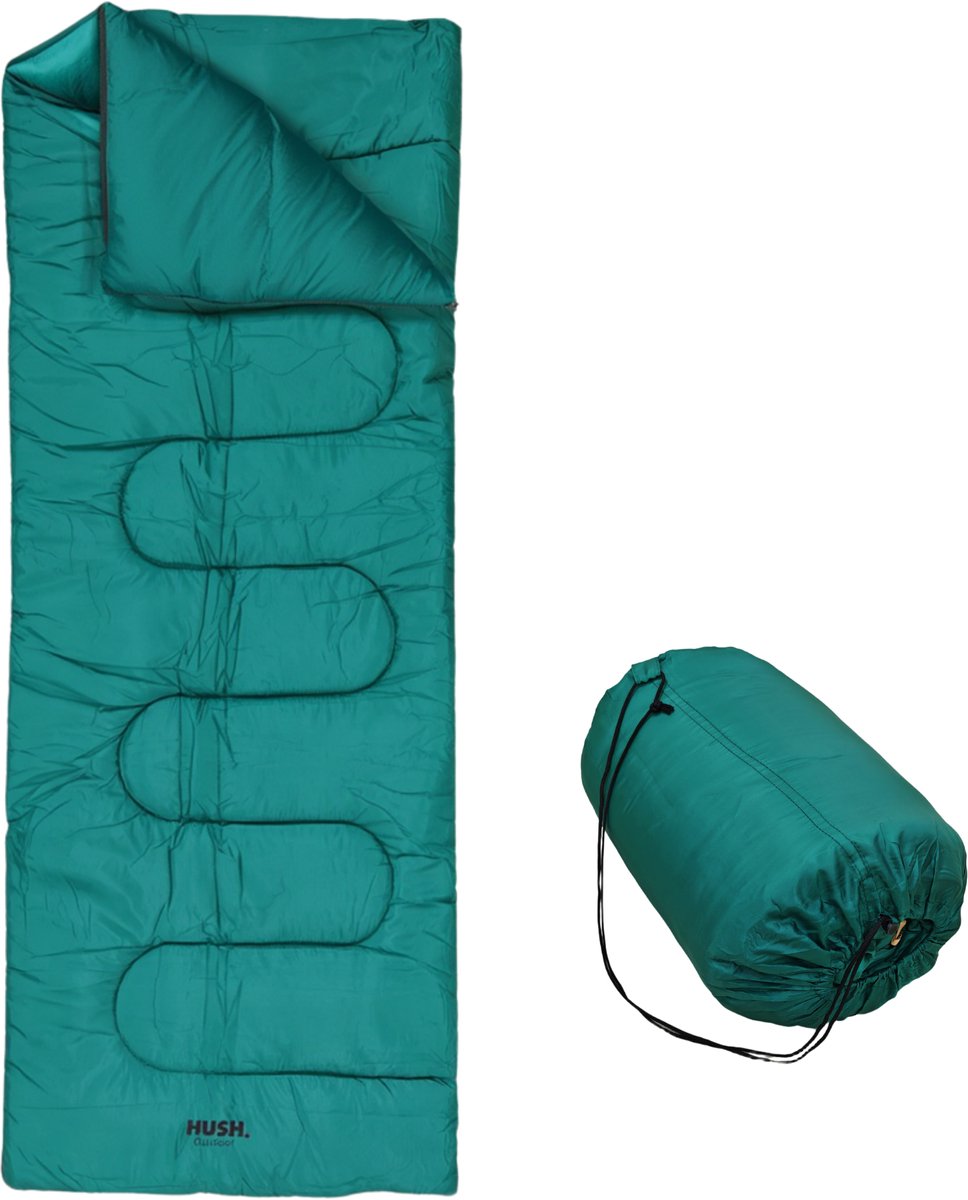 HUSH Outdoor Slaapzak - incl draagzak met handvat - extra lange rits-puller - vanaf 15 graden - 190 x 72cm