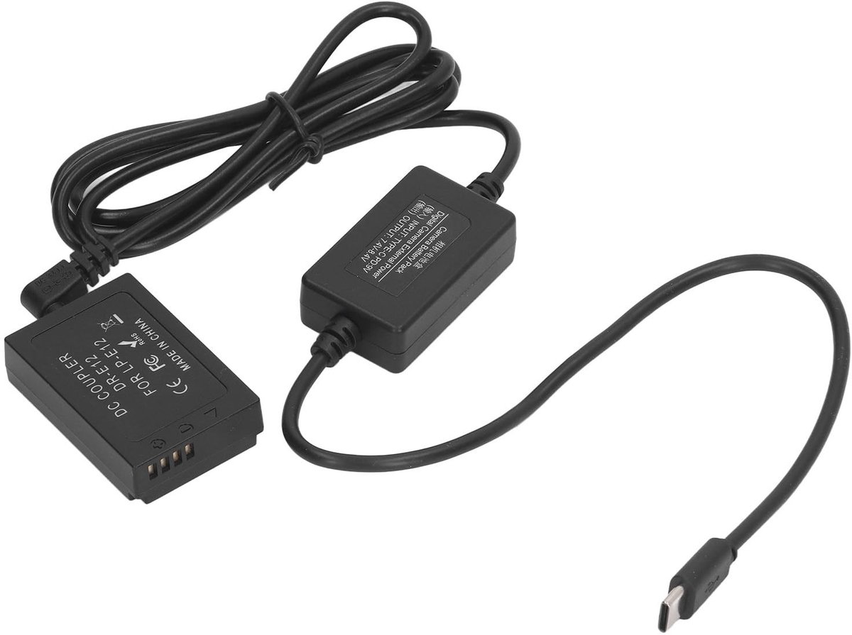 Allecto - LP E12 Dummy-batterij - Type C Voedingsadapter - Continue Voeding - Veiligheidscircuit - Eenvoudig Te Gebruiken - Geschikt voor M50 M200 ...