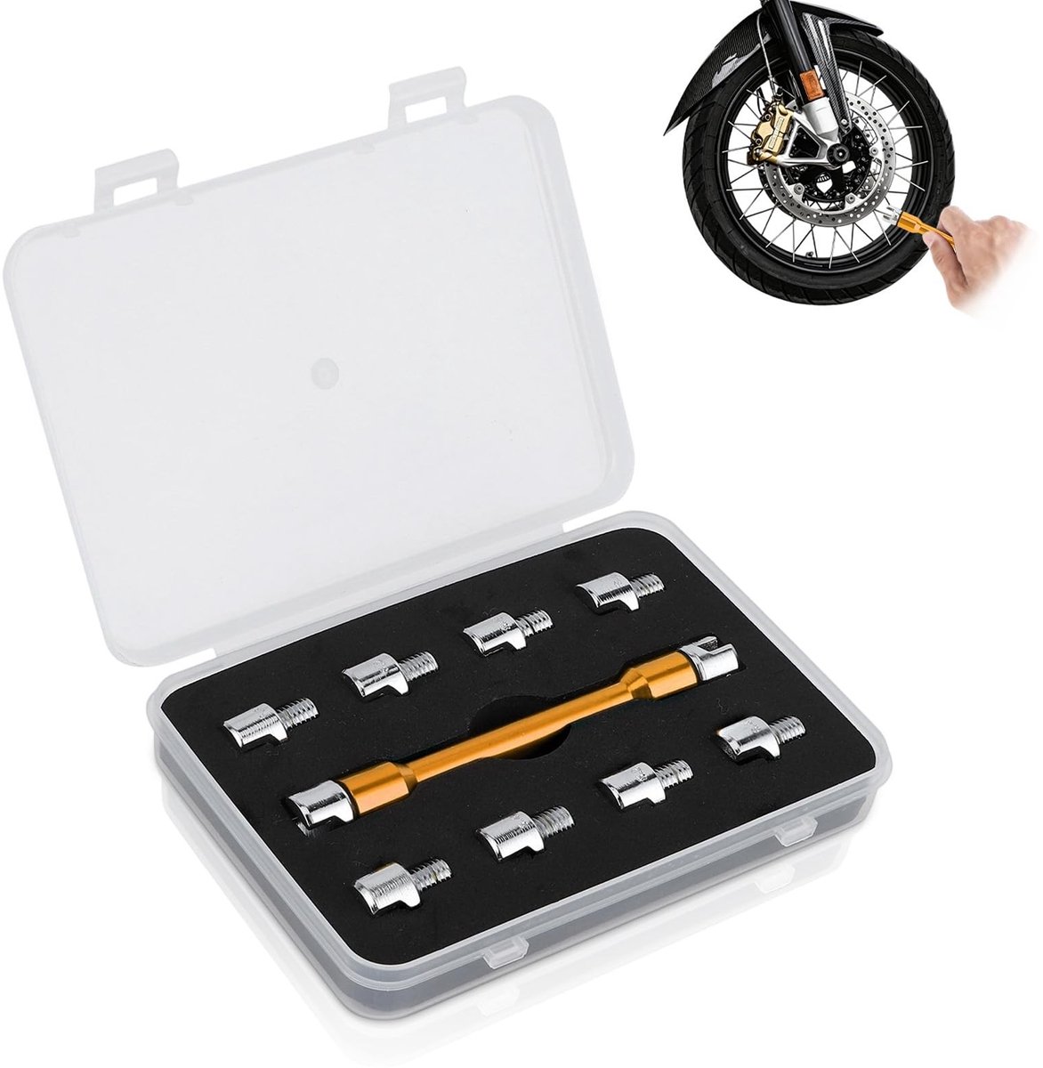 Allecto - Motorfiets spaakmoersleutelset - Spaakmomentsleutel - CNC-sleutels met 10 maten - Goudkleurig - Reparatiegereedschap - Geschikt voor moto...