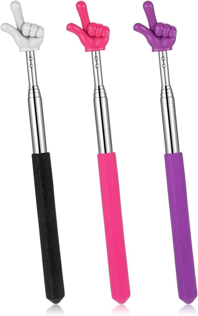 Uittrekbare Wijsstokken - Presentatie Pointer Telescoop - Presentaties Geven - Vingervormig Ontwerp - Tot 70 cm Uittrekbaar - 5 Kleuren Set