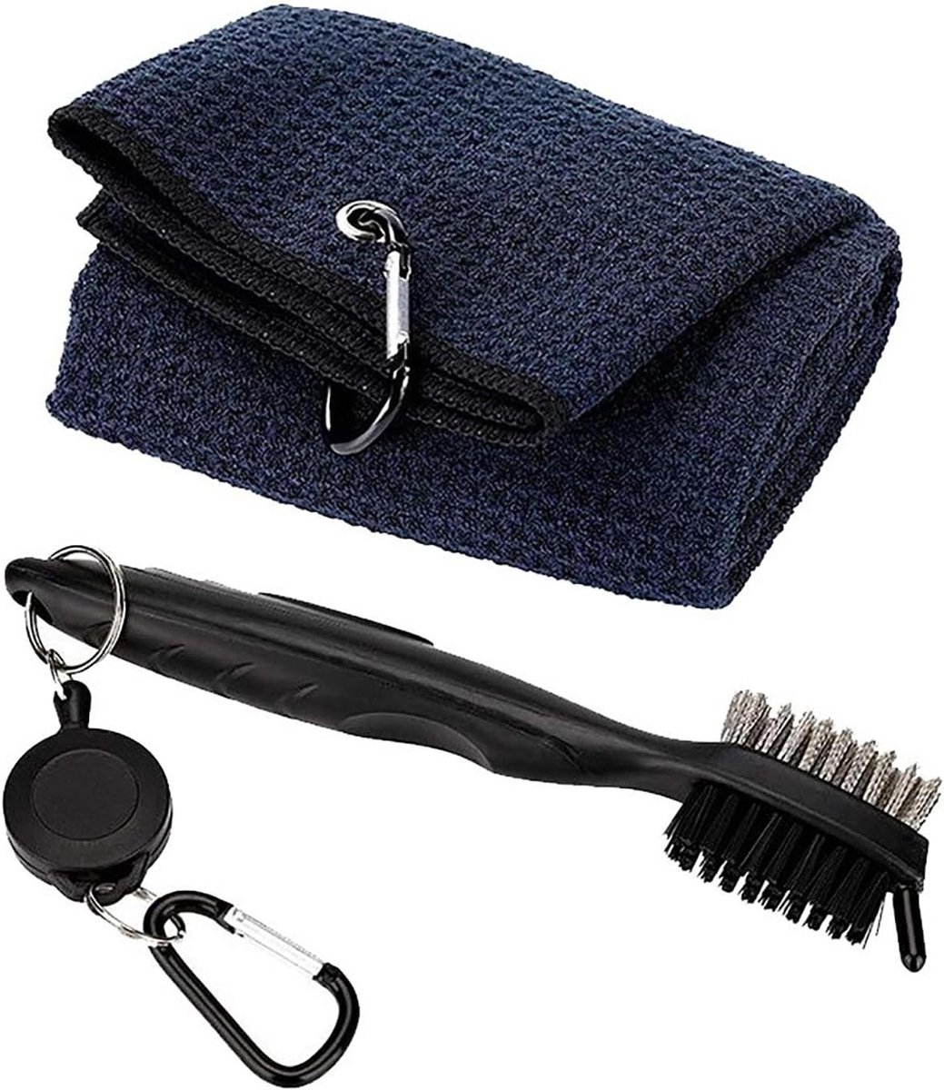 Golfaccessoires Set - Golfborstel Handdoek - Golfbaan Onderhoud - Dubbelzijdige Borstelkop - 40 x 60 cm - Zwart