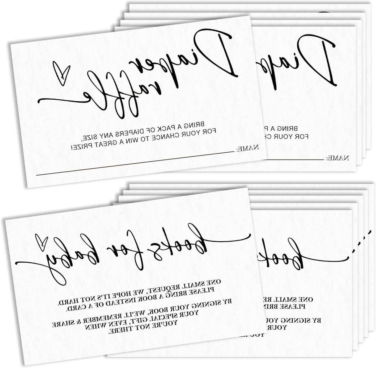 Babyshower Spelkaarten - Luier Loterij Tickets - Babyshower Spelletjes - Minimalistisch Ontwerp - 50 stuks - Wit