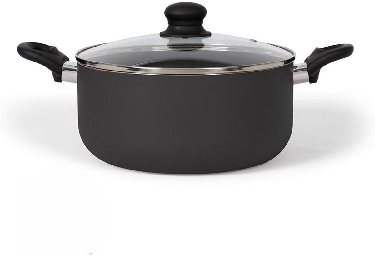 Kookpan 24 cm - Pan met deksel - Gezond Koken - Antiaanbaklaag - 5 Liter - Zwart