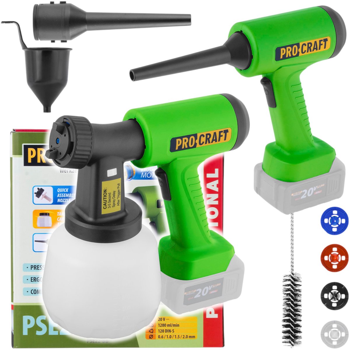 Procraft PSE22bb accu verfspuitpistool 20 V Brushless Solo - zonder accu, zonder oplader