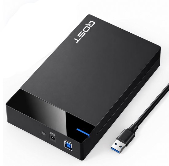 Qost - Boîtier de disque dur 3,5 pouces - Noir - Adaptateur SATA 3,5/2,5 pouces - USB 3.2 Gen1 - 5 Gbit/s - Alimentation 12V 2A incluse