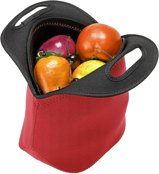 Tas-Picknicktas-Geïsoleerde Lunchtas van Neopreen - 30x16x30 cm - Koeltas Heren en Dames - Thermische Bento Lunchbox Tas voor Werk, Picknick en Camping - Waterbestendig en Herbruikbaar - Rood — afbeelding 5