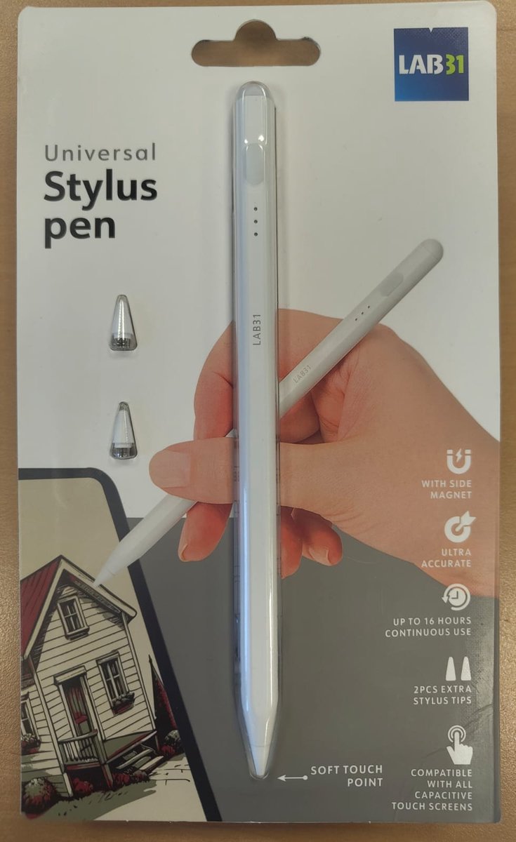 LAB31 Universal Stylus Pen - Actieve Stylus voor iPad & Tablet - Magnetisch - Accuduur 16 uur - Wit