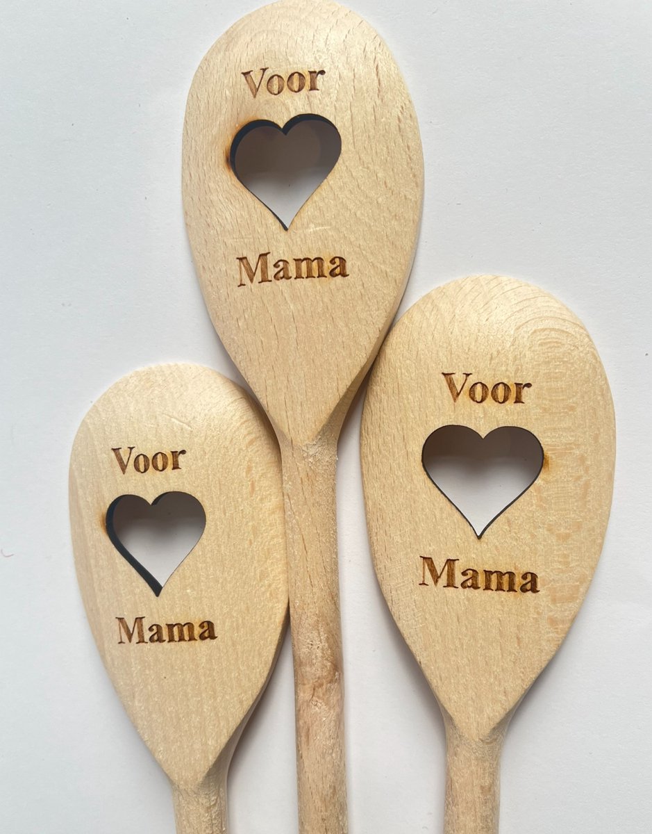 Houten kooklepel met gravure -voor mama