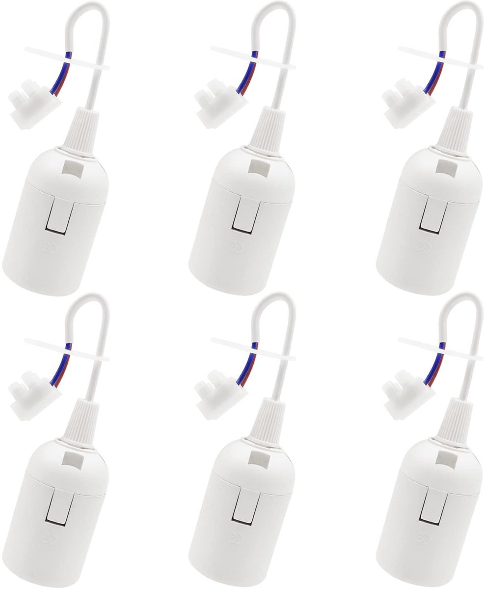 6 Stuks E27 Vervangende Fittingen voor Lampen - Wit Renovatie Socket met Kabel, Max 60W, Ideaal voor Bouwprojecten en Verlichting