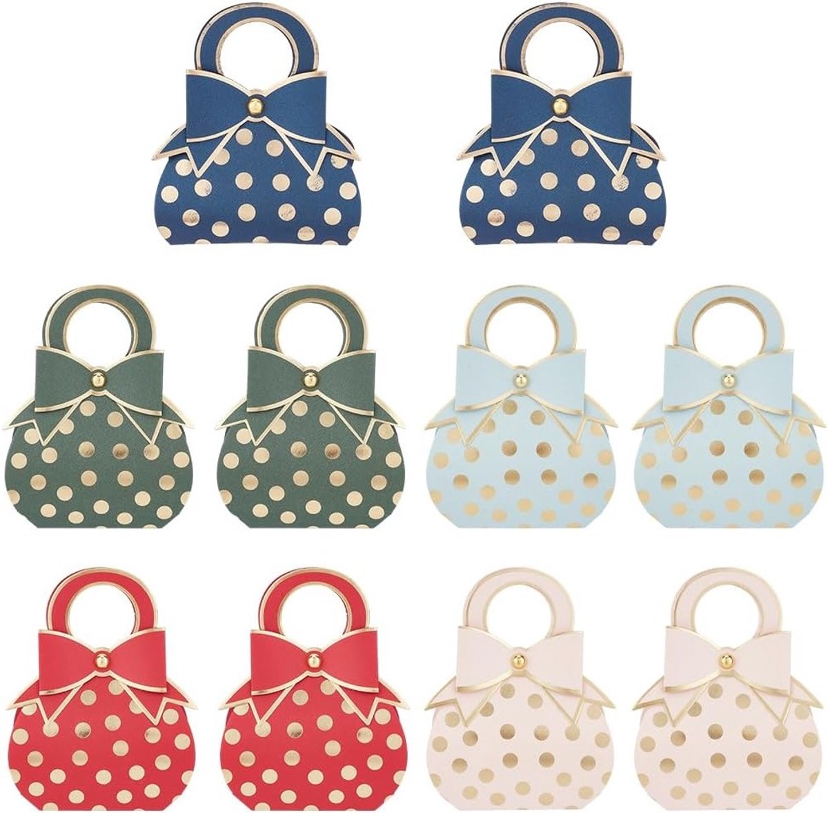 50 Stuks Geschenkzakjes met Strik in 5 Kleuren, Kleine Papieren Gastgeschenkdozen voor Bruiloften, Babyfeestjes en Verjaardagen