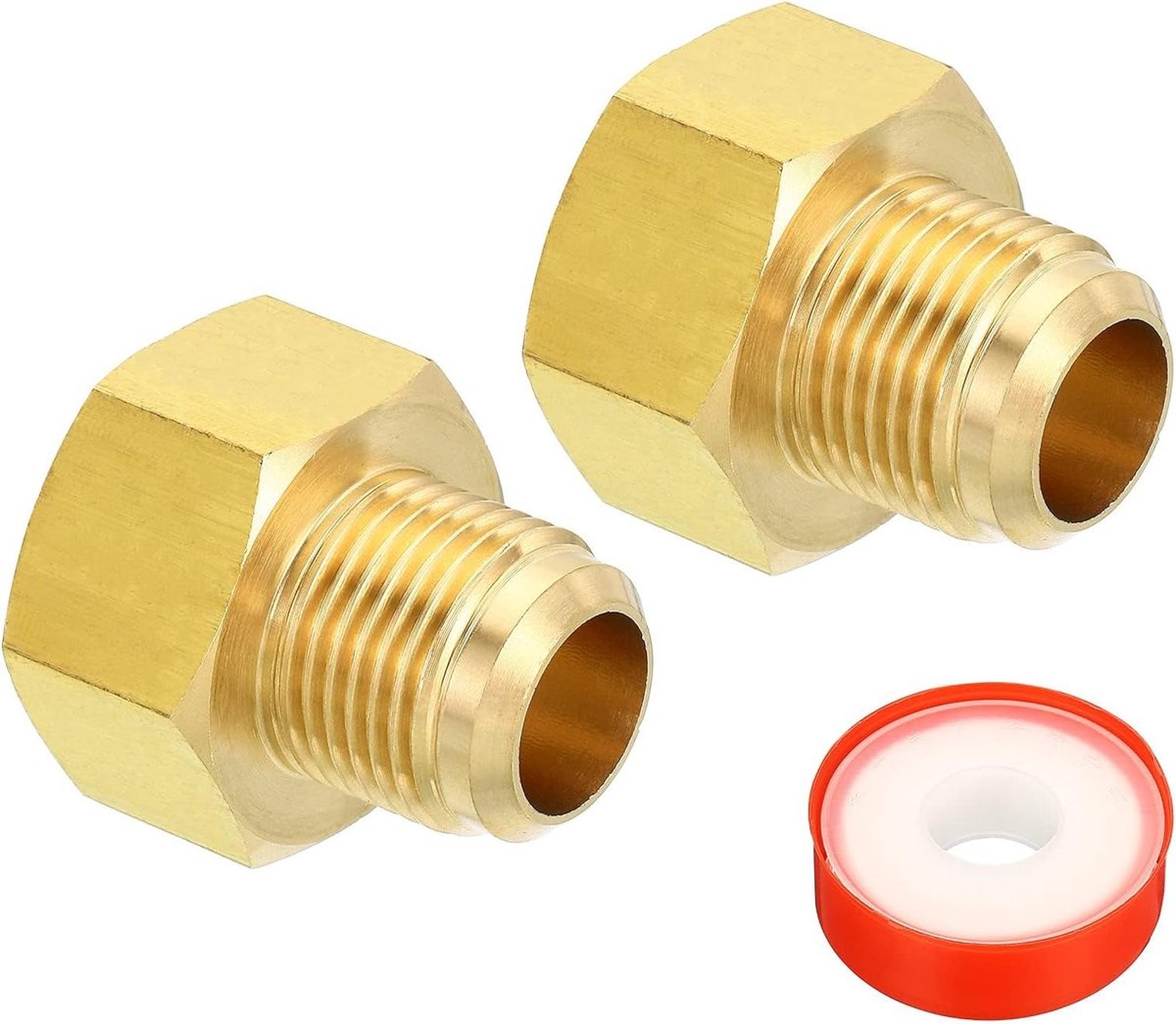 Messing Flensadapter 5/8 SAE voor Lucht, Gas en Koelinstallaties - 2 Stuks met PTFE Tape