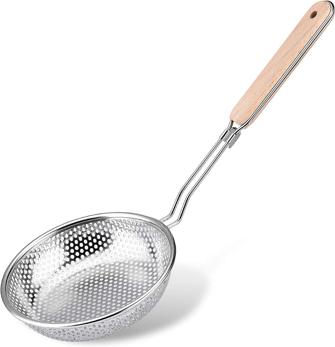 Roestvrijstalen Vergiet Met Lange Steel - Geperforeerde Scheplepel 36.5x14 cm - Voor Olie Afgieten En Noedels Filteren - Voedselveilig Keukengadget
